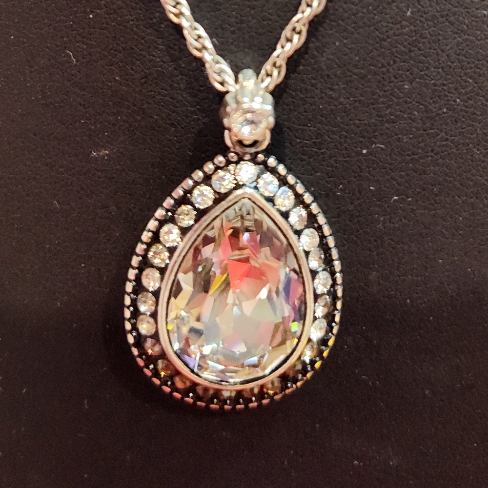 Brighton Elegant Rain Drop Swarovski Crystal & Silver Tone Pendant Necklace - Picture 3 of 4
